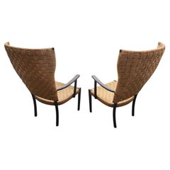 Pair of Mid-Century Scandinavian Modern Lounge Chairs Woven Jute by Fritz Hansen