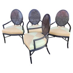 Set of 4 Hollywood Regency McGuire Rattan w Cane Back Harlequin Seats