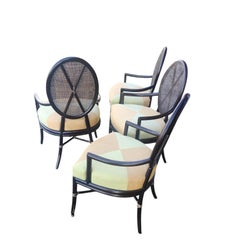 Set of 4 Hollywood Regency McGuire Rattan w Cane Back Harlequin Seats