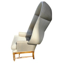 Hollywood Regency Mid Century Hooded Porters Chair in a Ticking Silken Fabric