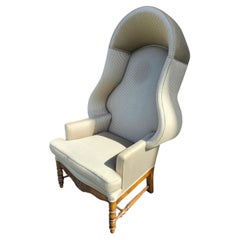 Hollywood Regency Mid Century Hooded Porters Chair in a Ticking Silken Fabric