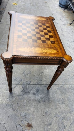 Maitland Smith Game Table Walnut with Marquetry and Inlay - Fluted Legs C1980