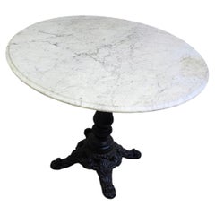 Mid-Century Marble Top Dining Cafe Table w Tilt Top Mechanism Cast Iron Base