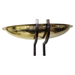Post-Modern Torchère Uplight Floor Lamp with a Stone Base & Brass Shade