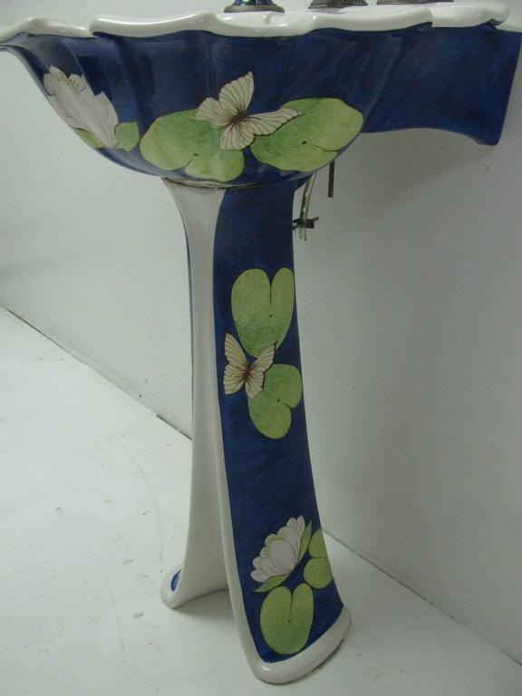 Sherle Wagner HandPainted Pedestal Sink with Faucet Set and