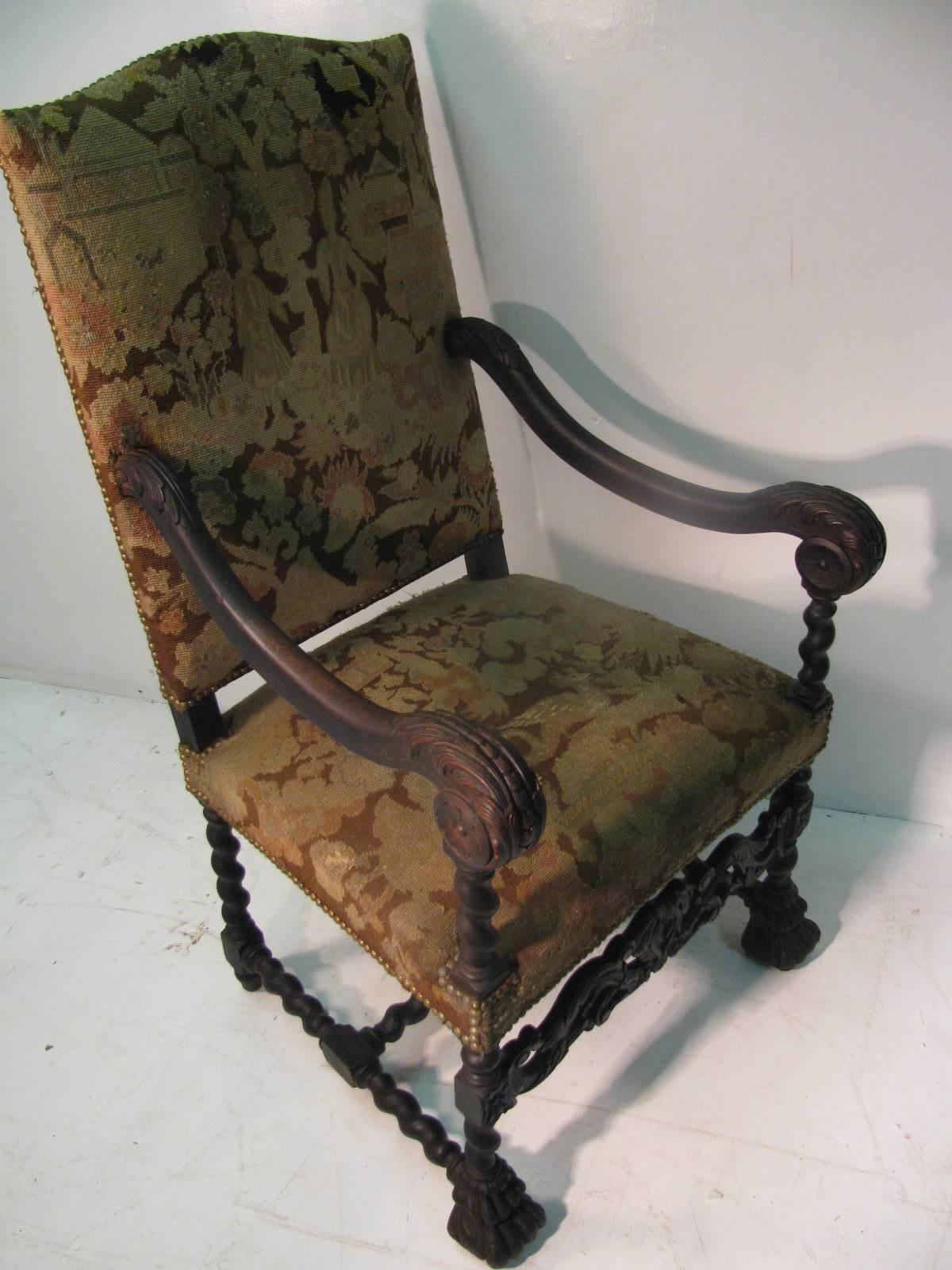 Baroque Revival 19th Century Walnut French Throne Chair