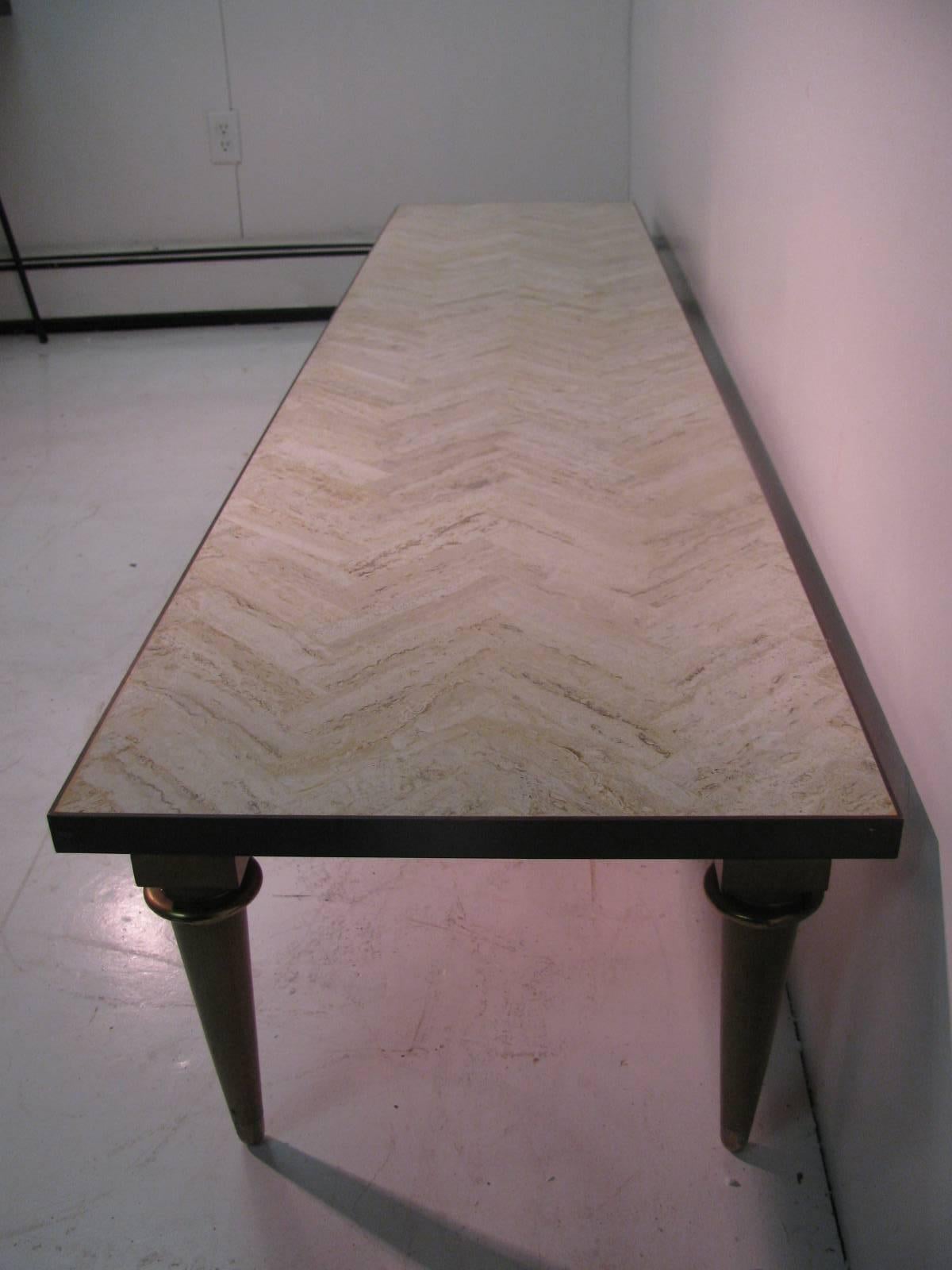 Mid Century Modern Custom Made Tesselated Travertine Cocktail Table For Sale 1