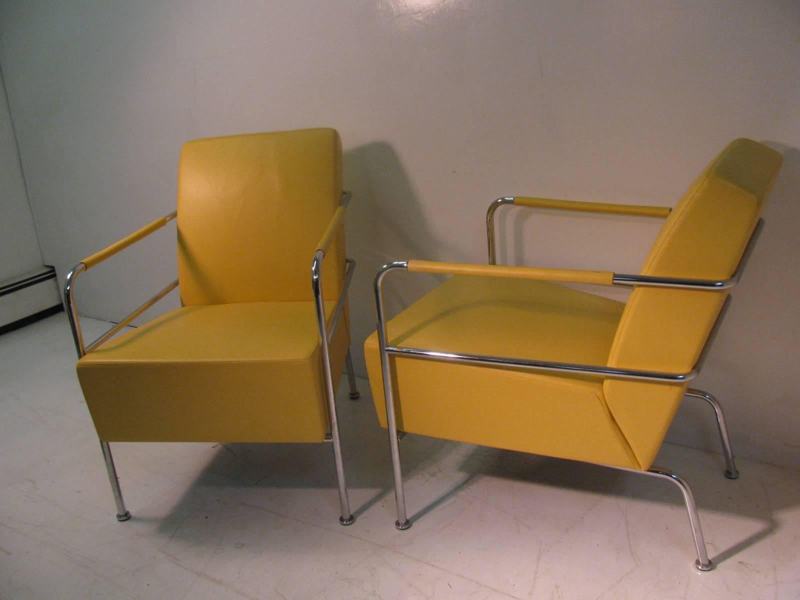 Fabulous Pair of Mid-Century Modern Leather with Chrome Club Lounge Chairs 2