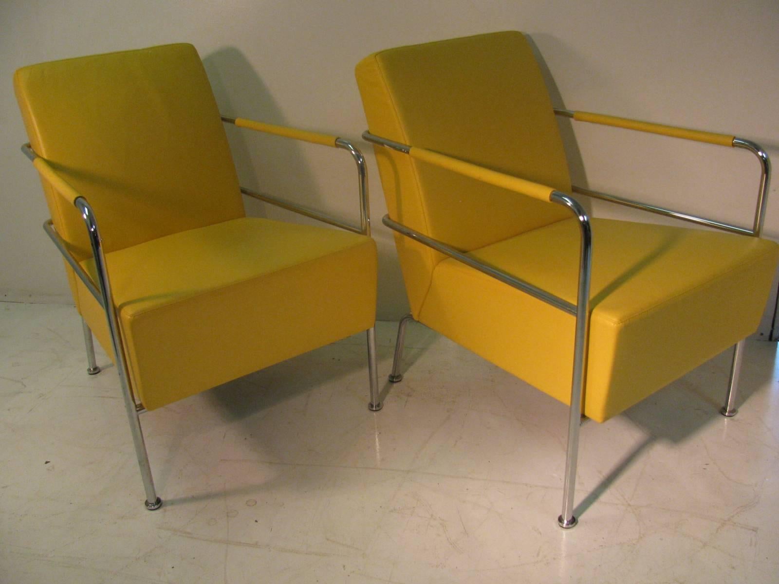 Fabulous Pair of Mid-Century Modern Leather with Chrome Club Lounge Chairs 3