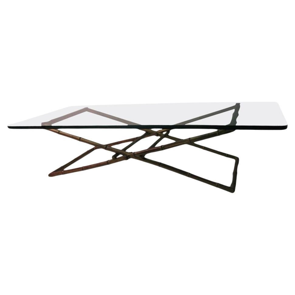 Mid Century Modern Faux Bamboo Gilt Iron Cocktail Table For Sale