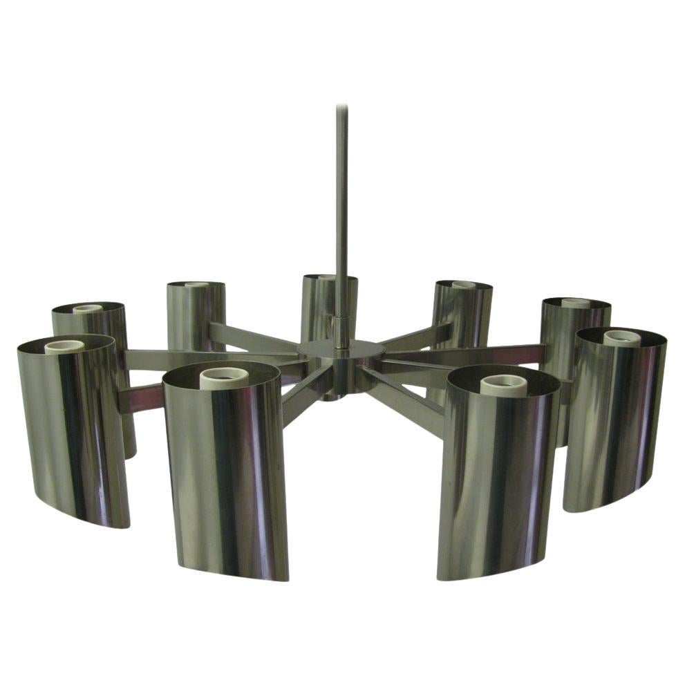 Stainless Steel Mid Century Modern Chandelier by Angelo Lelli for Arredoluce For Sale