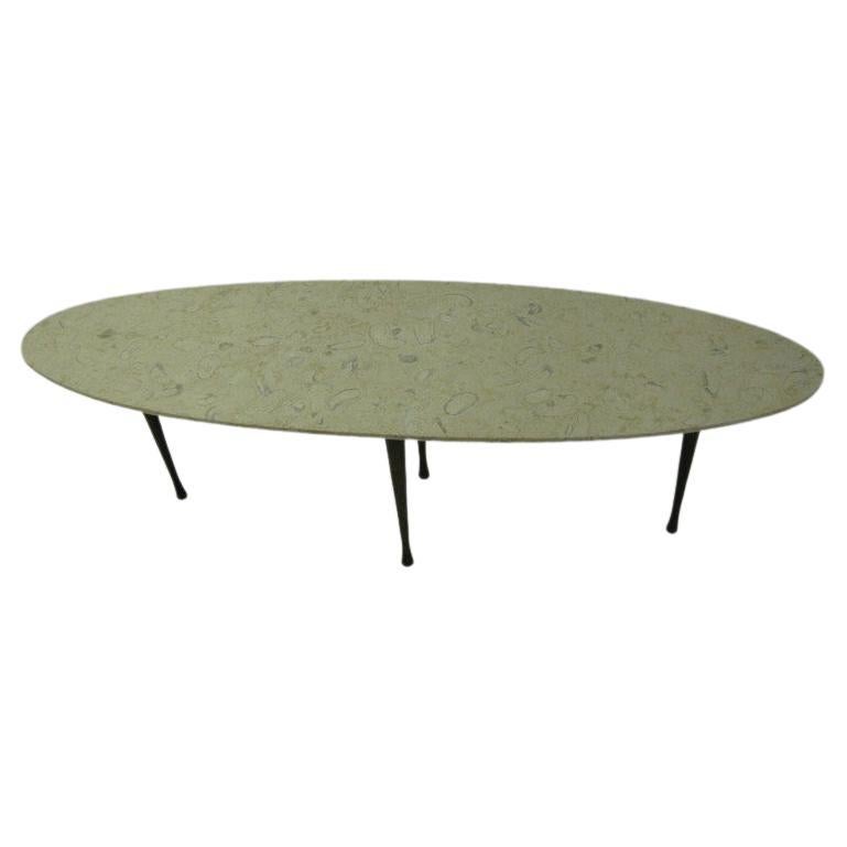 Mid-Century Modern Elliptical Italian Marble Cocktail Table