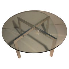 Mid Century Modern Aluminum & Glass Round Cocktail Coffee Table