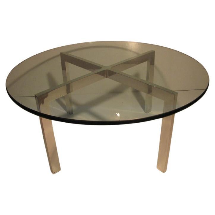 Mid Century Modern Aluminum & Glass Round Cocktail Coffee Table For Sale