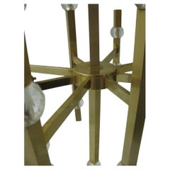 Mid Century Modern Gaetano Scolari Satin Brass and Crystal Chandelier