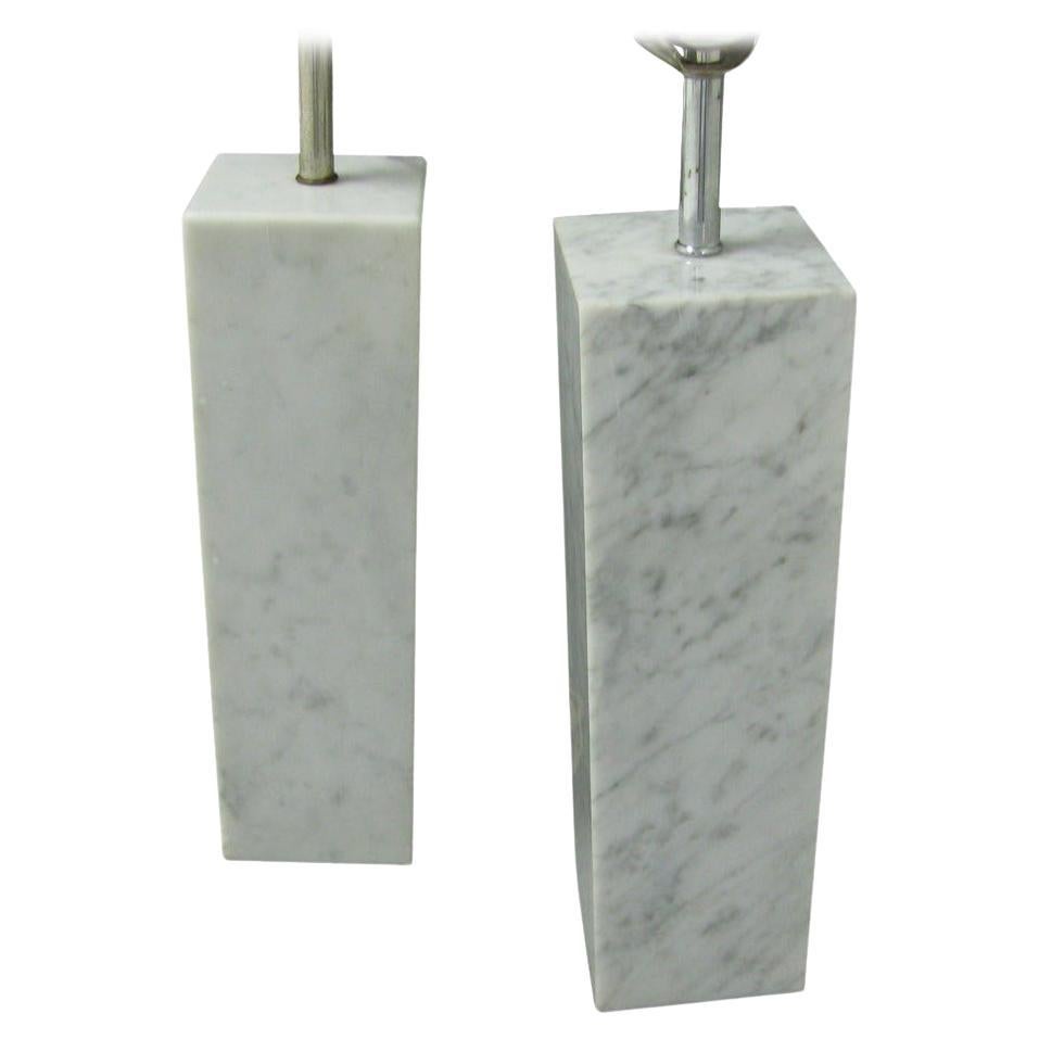 Pair of Mid Century Modern Architectural Square Marble Column Table Lamps Style For Sale