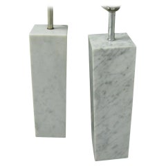 Retro Pair of Mid Century Modern Architectural Square Marble Column Table Lamps Style