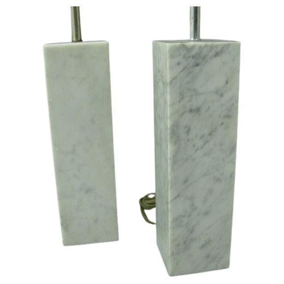 American Pair of Mid Century Modern Architectural Square Marble Column Table Lamps Style For Sale