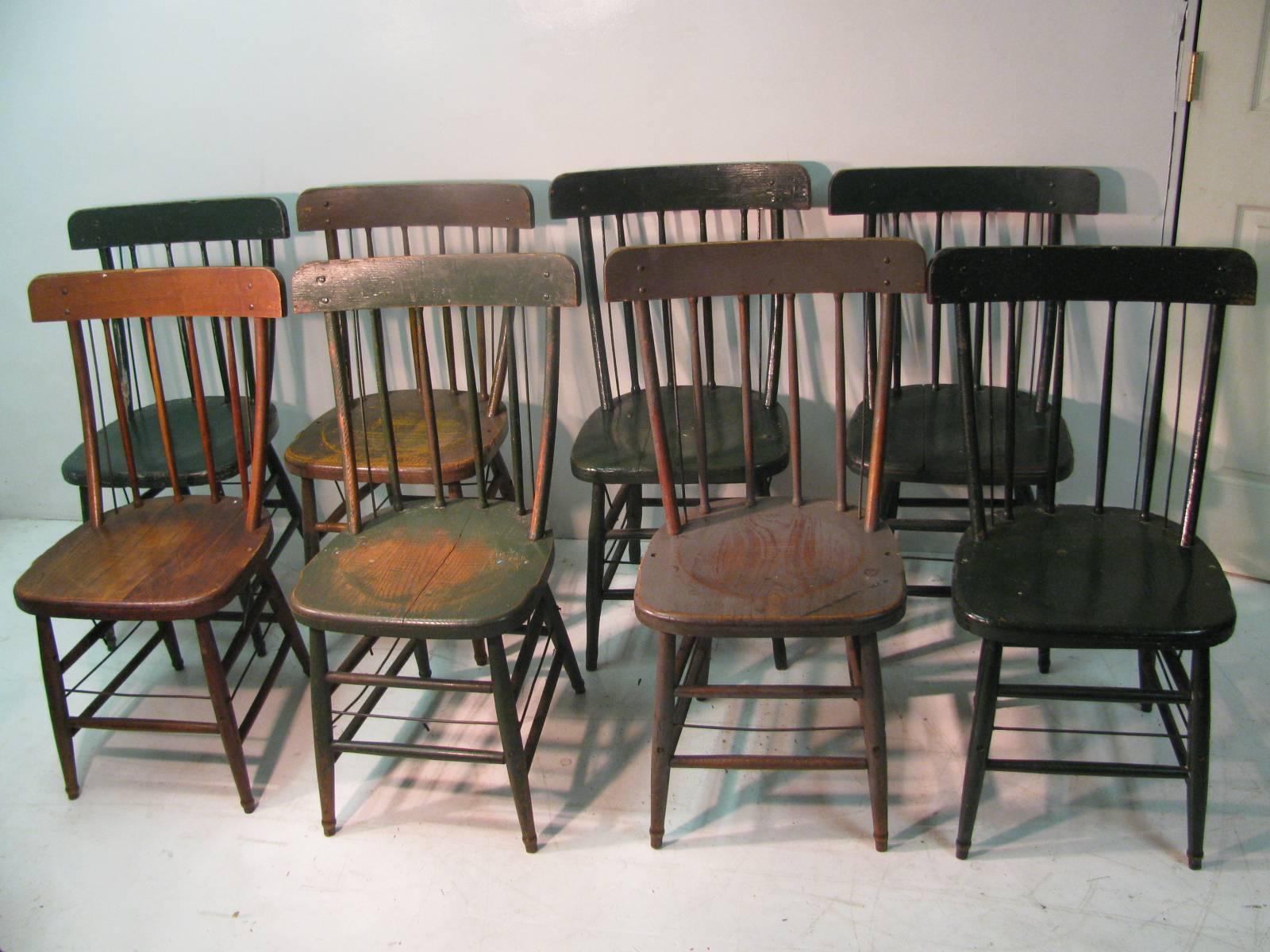 Painted Set of Eight Late 19th Century American Farmhouse Primitive Chairs