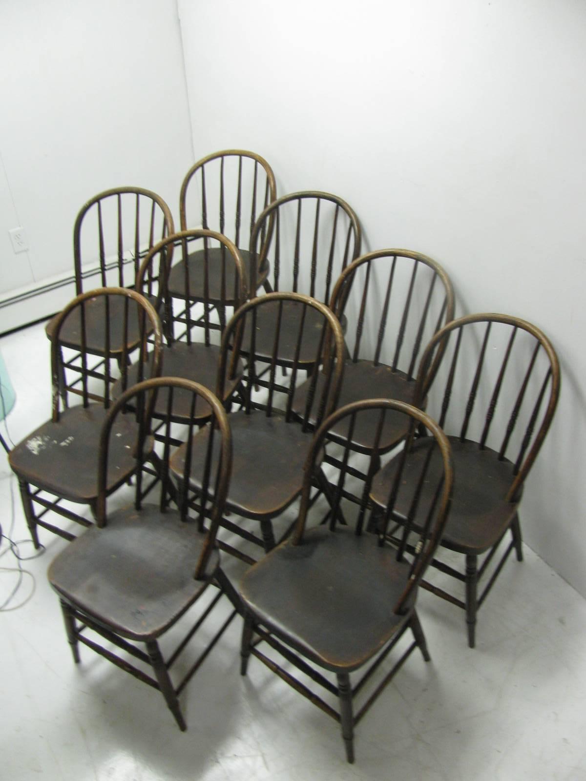 American Classic Set of Ten Primitive Windsor Bow Back Chairs