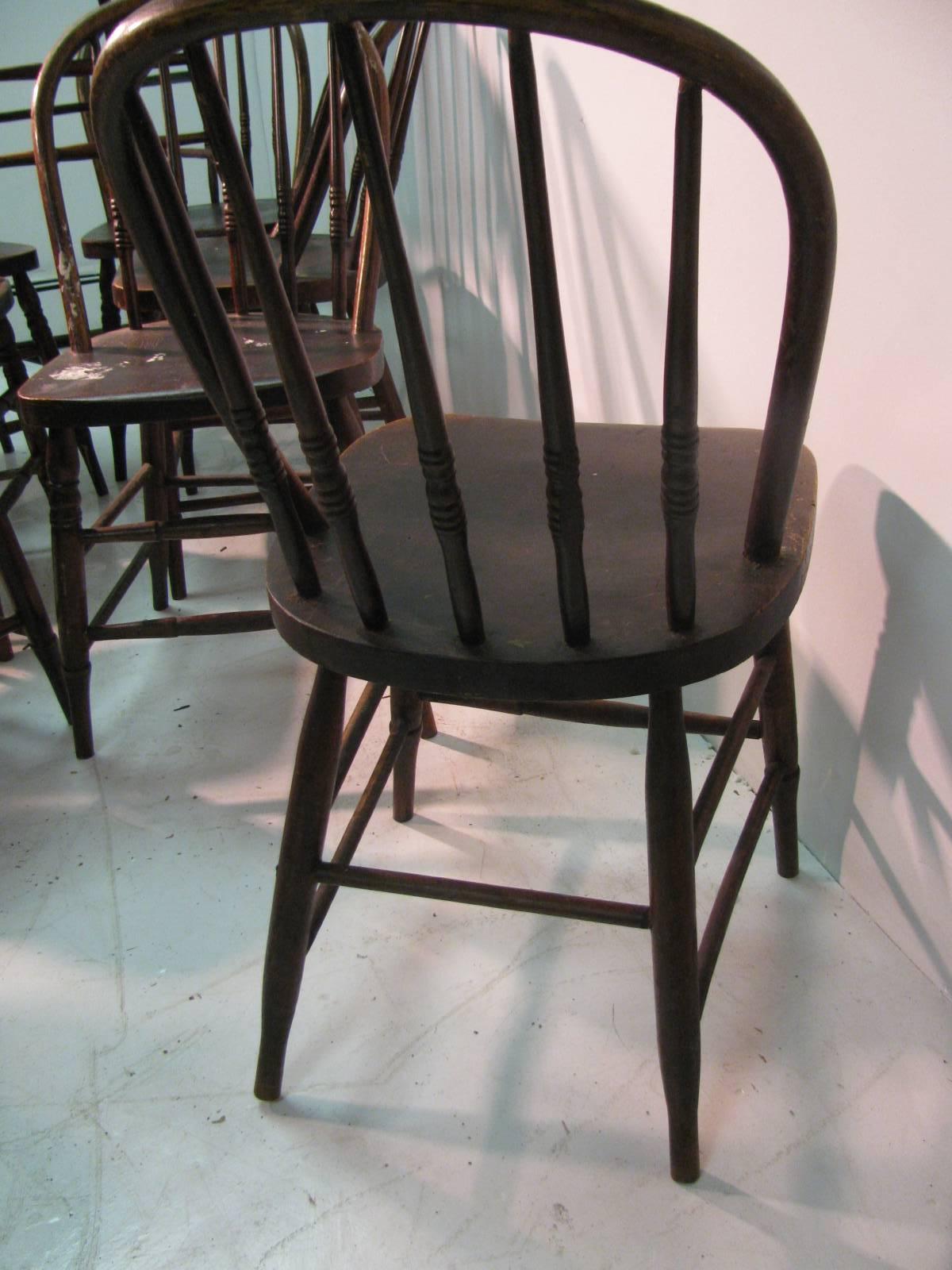 Classic Set of Ten Primitive Windsor Bow Back Chairs 1