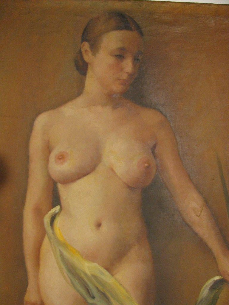 Classical standing nude by American artist Jane White. Painted in the 1950s and once owned by the Estate of Eva Gabor. There is no provenance.