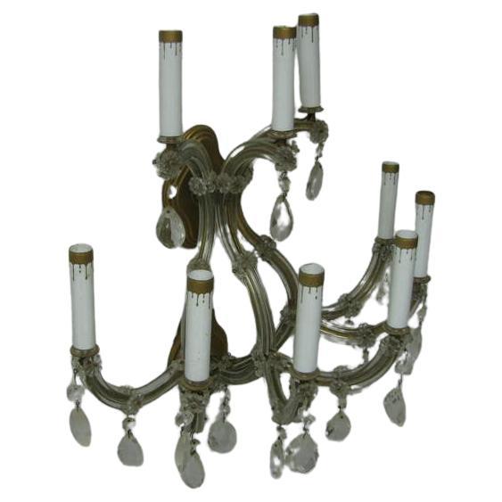 Louis XV Pair of Large Mid-Century Venetian Glass Nine-Arm Two-Tier Sconces For Sale