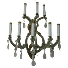 Pair Hollywood Regency Mid-Century Venetian Glass Nine-Arm Two-Tier Sconces