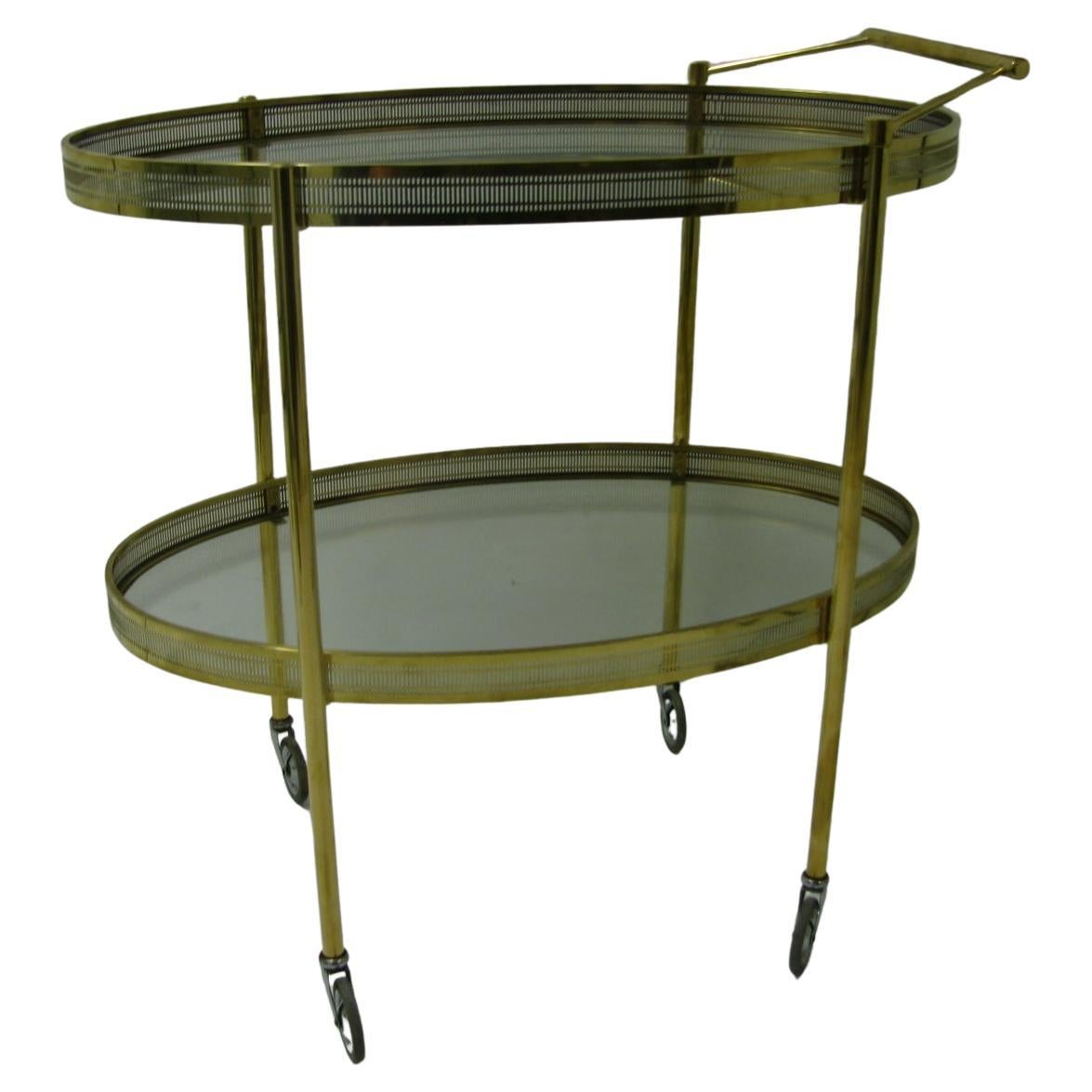 Mid-Century Modern Oval Brass with Glass Bar Cart In Excellent Condition For Sale In Port Jervis, NY