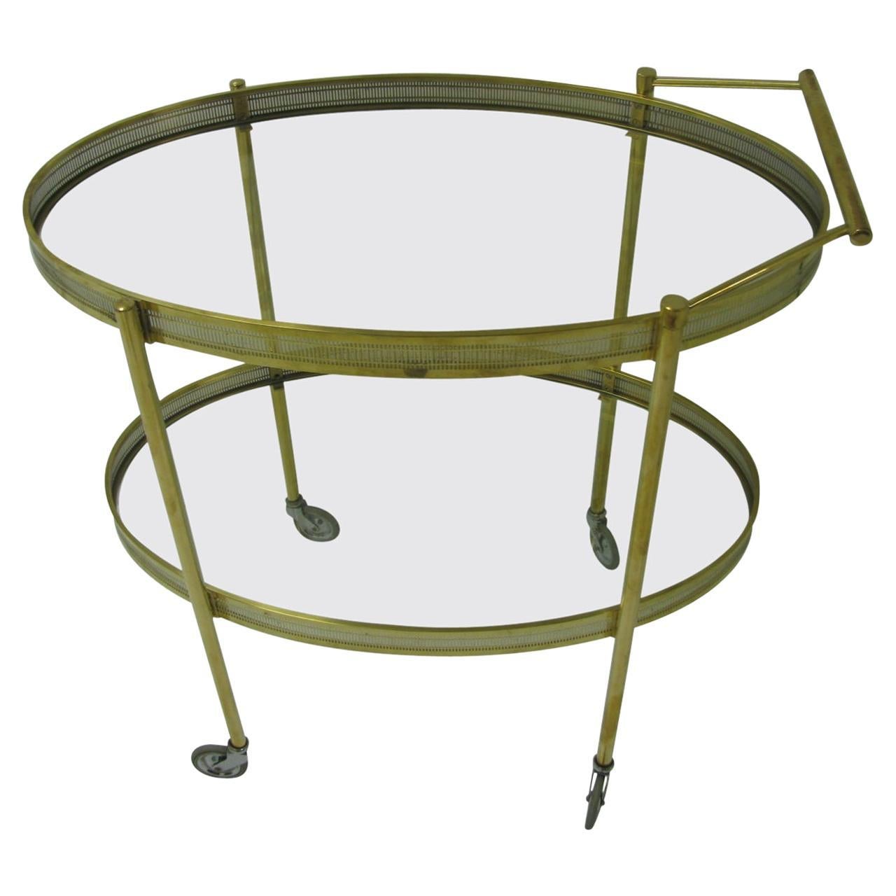 Mid-Century Modern Oval Brass with Glass Bar Cart For Sale