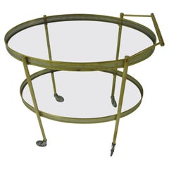 Mid-Century Modern Oval Brass with Glass Bar Cart