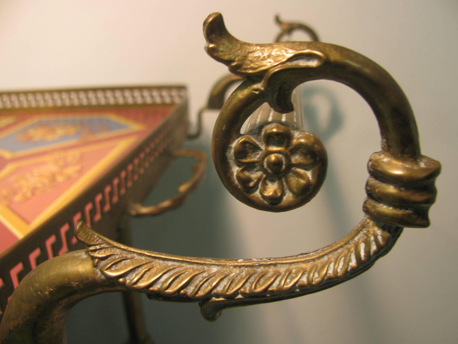 Mid-Century Figural Brass with Hand-Painted Tray Bar Tea Cart In Excellent Condition In Port Jervis, NY