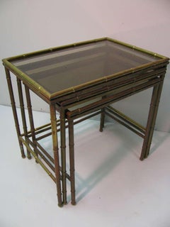 Mid Century Modern Faux Bamboo Brass Nesting Tables, Italy