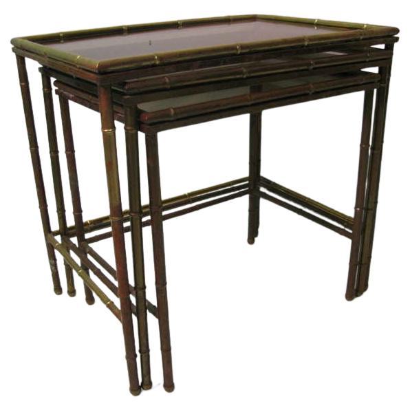 Italian Mid Century Modern Faux Bamboo Brass Nesting Tables, Italy For Sale