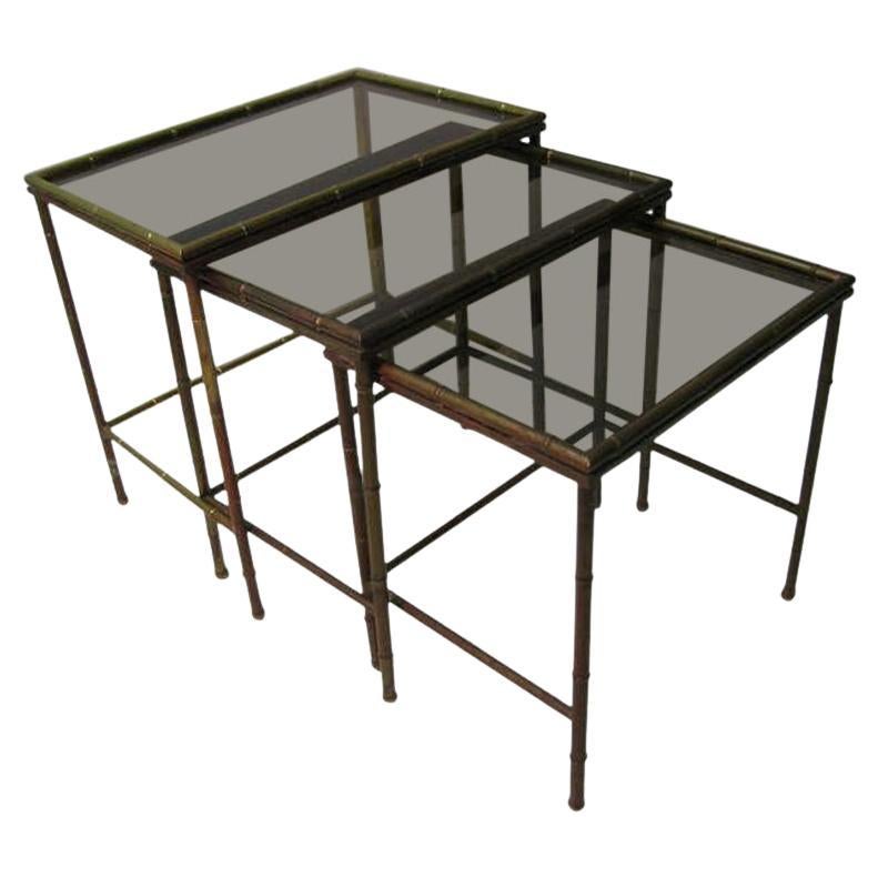 Mid Century Modern Faux Bamboo Brass Nesting Tables, Italy