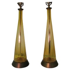 Pair of Tall Tapered & Fluted Mid-Century Modern Italian Glass Table Lamps