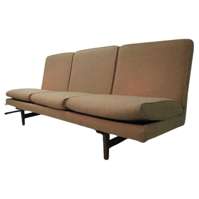 Hand-Crafted Jens Risom Danish Mid-Century Modern Walnut Bracketed Back Open End Sofa For Sale