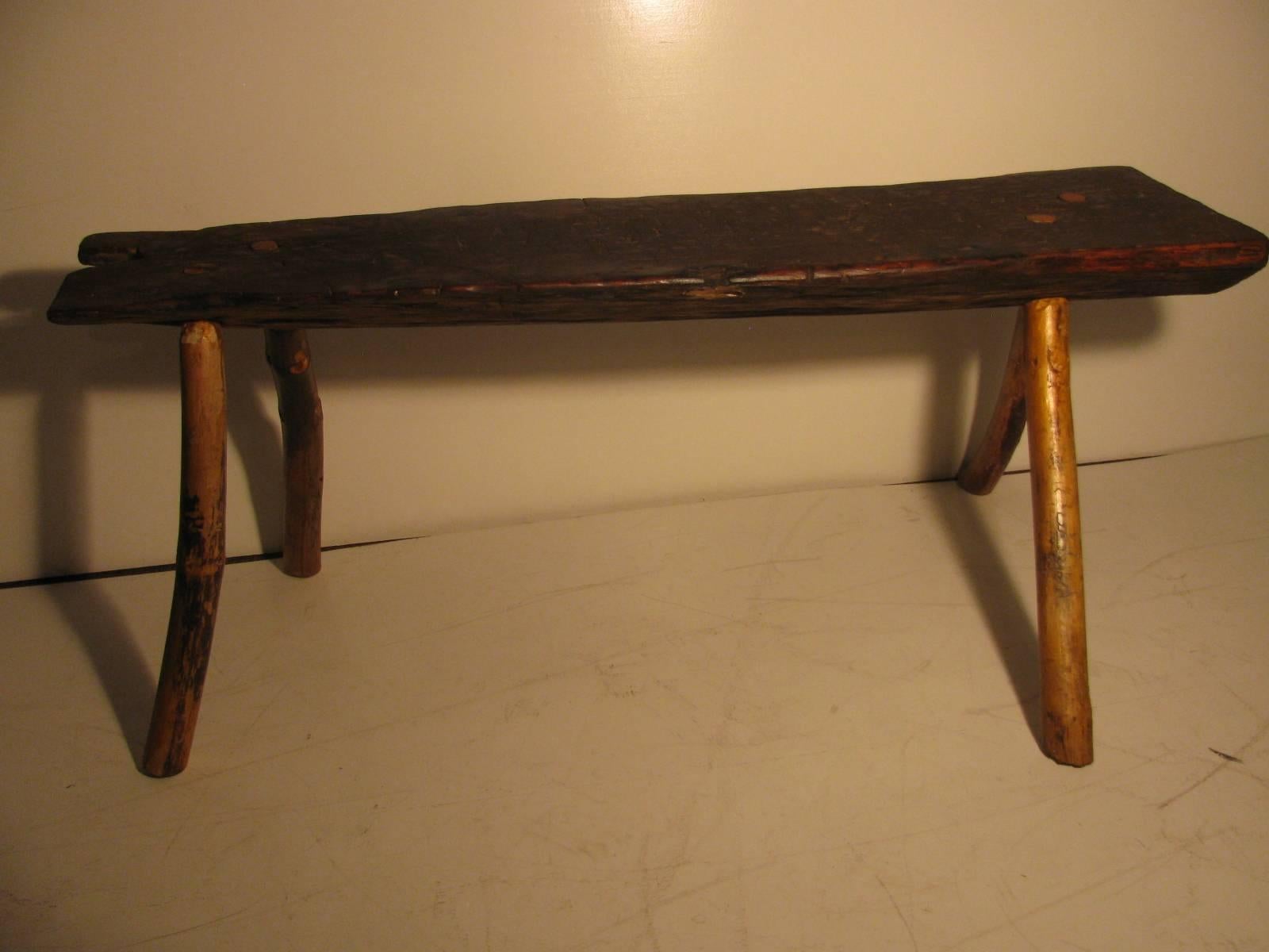 19th Century Handmade Oak Bench In Good Condition In Port Jervis, NY