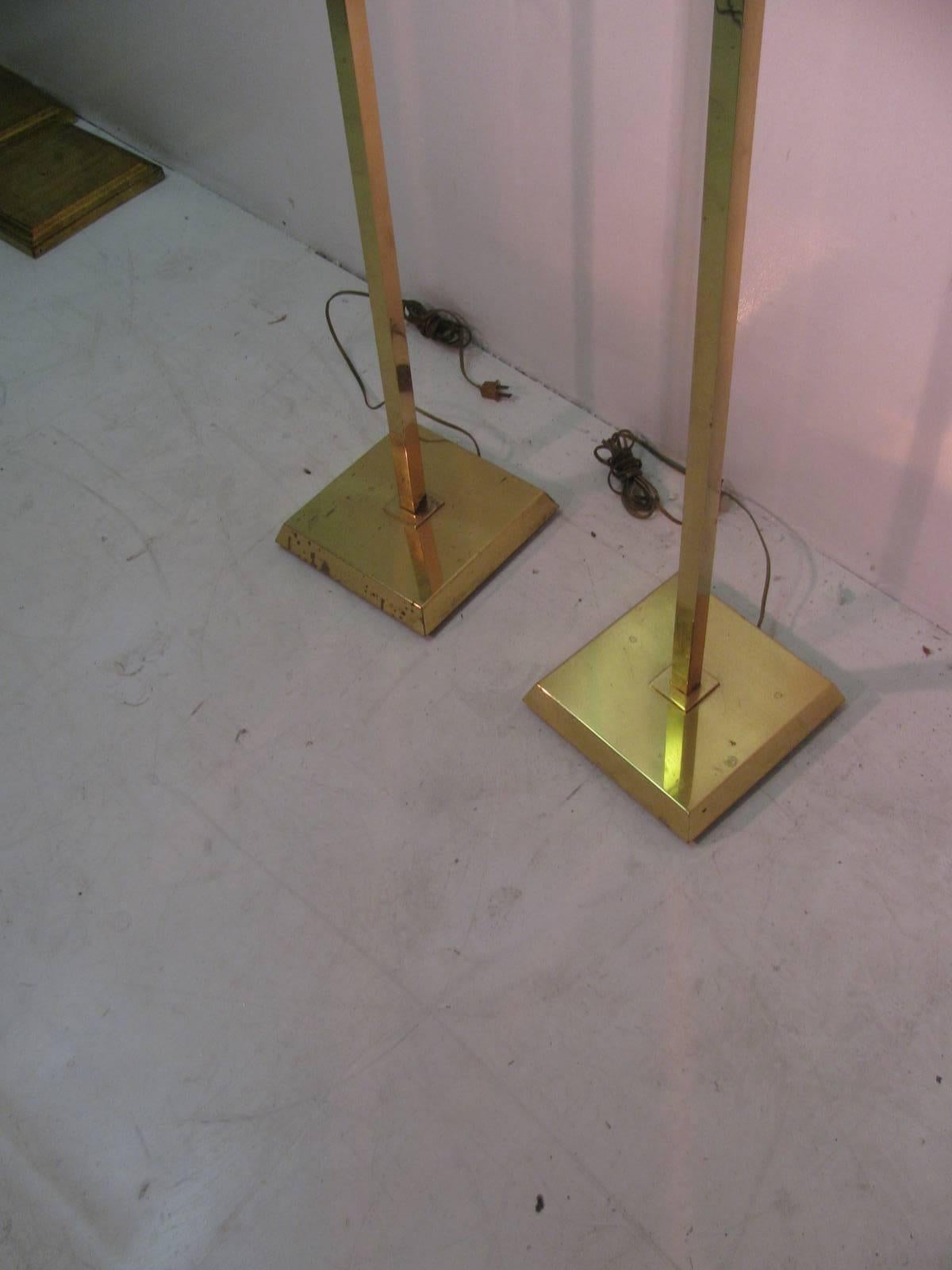 American Pair of Italian Mid-Century Modern Brass Three-Way Touch Torchieres Floor Lamps