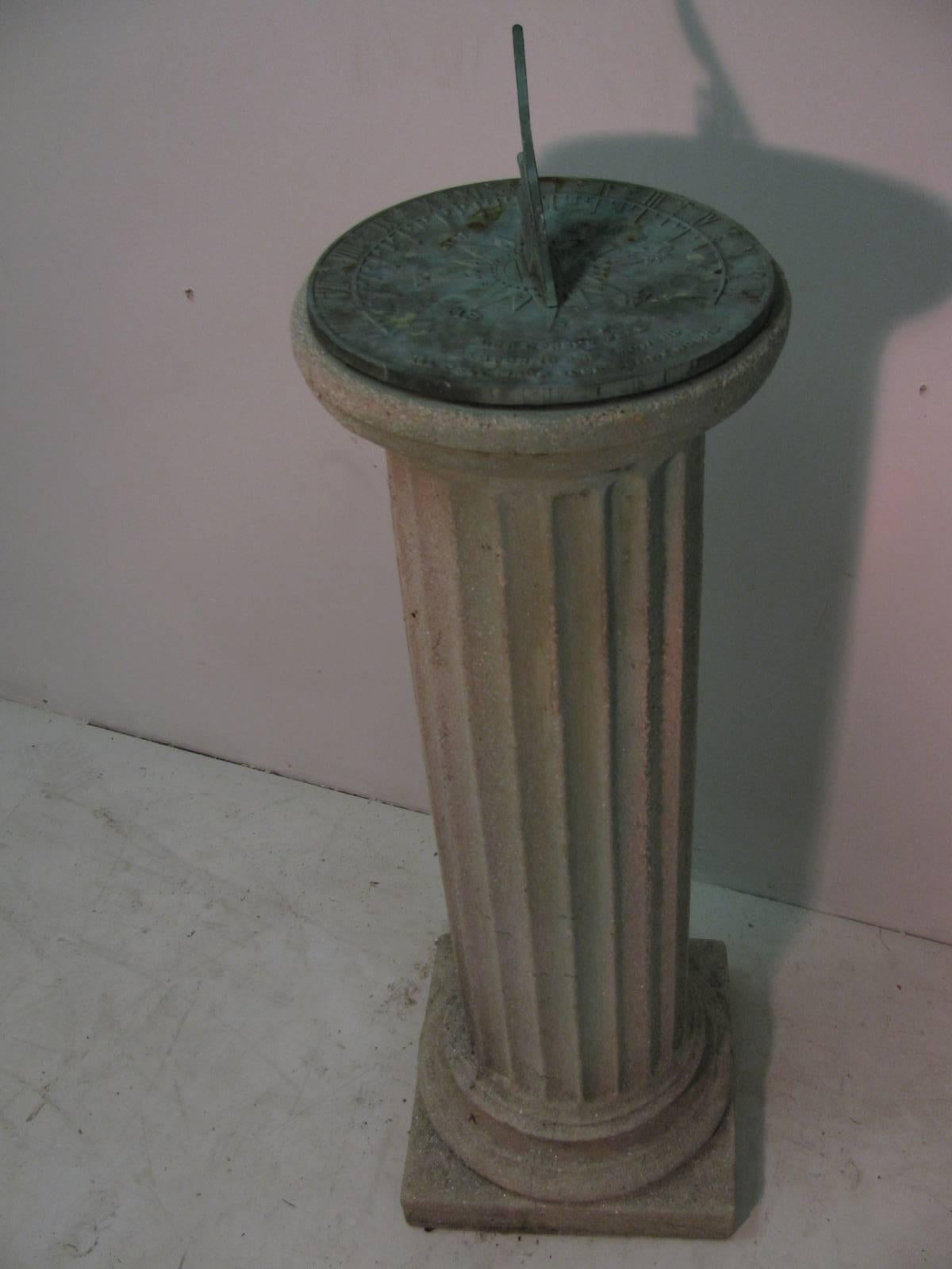 Early 20th Century Cast Stone Fluted Column Sundial