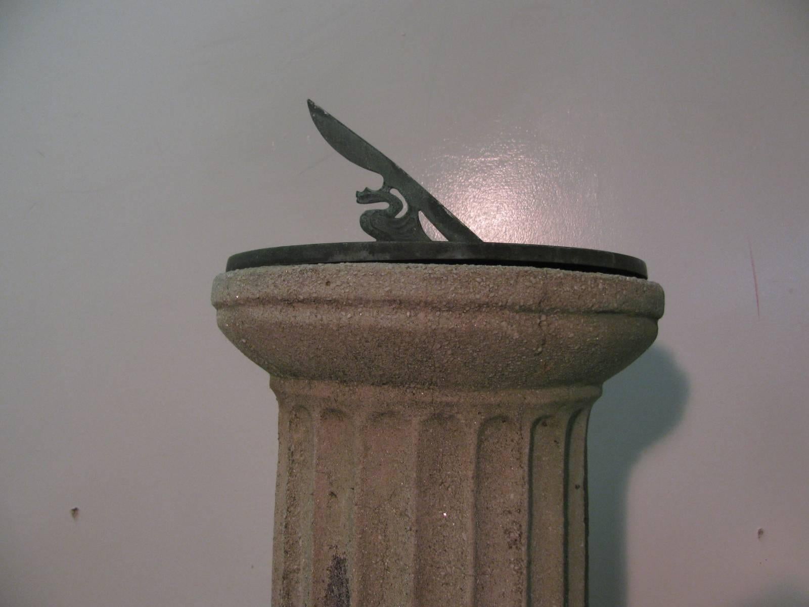 Cast Stone Fluted Column Sundial In Good Condition In Port Jervis, NY