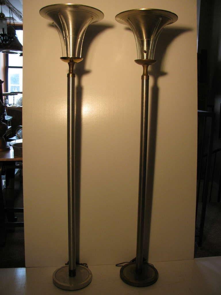 Elegant Organic Trumpet Shaped Shades With Piercings That Allow Glass To Illuminate. Spun Aluminum With Brass Components. Lamps Have Slight Variances, Bases And Brass Necks Differ, Therefore They Will Be Sold Individually Or As A Pair. $1450. Each.