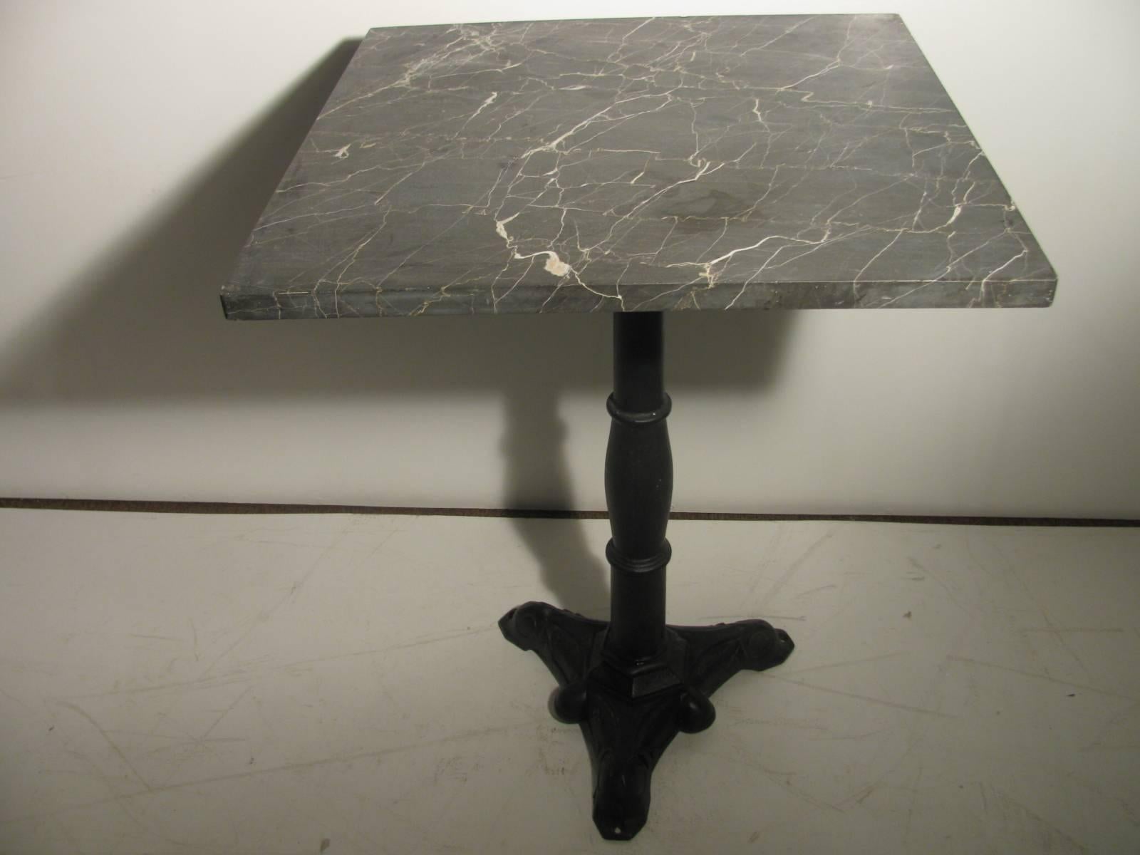 Mid Century Grey Marble Cafe Table with Cast Dolphin Iron Base In Good Condition In Port Jervis, NY