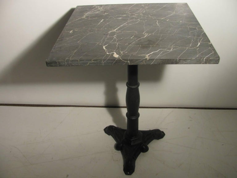 Mid Century Grey Marble Cafe Table with Cast Iron Base In Good Condition For Sale In Port Jervis, NY