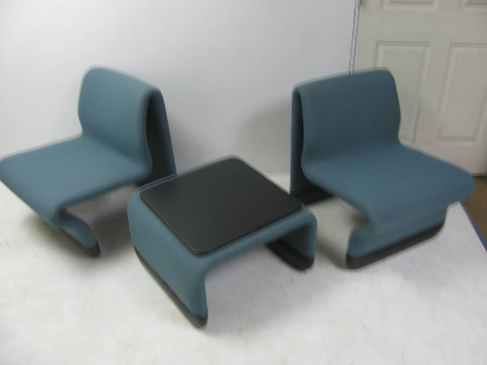 Space Age Paul Boulva Mid Century Modern Three-Piece Suite Lounge Chairs with a Table