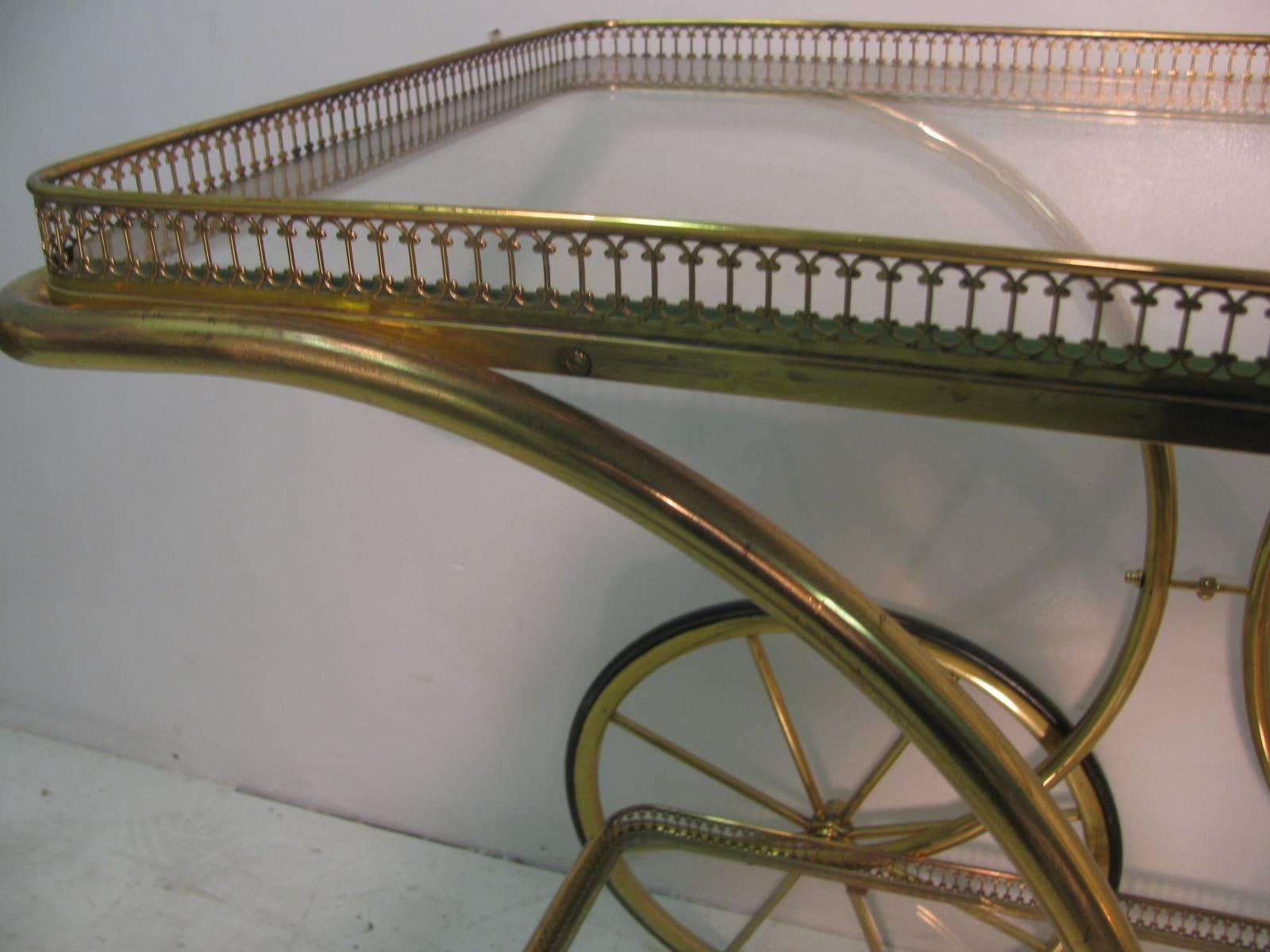 Midcentury Classic Pierced Brass Bar Cart 1