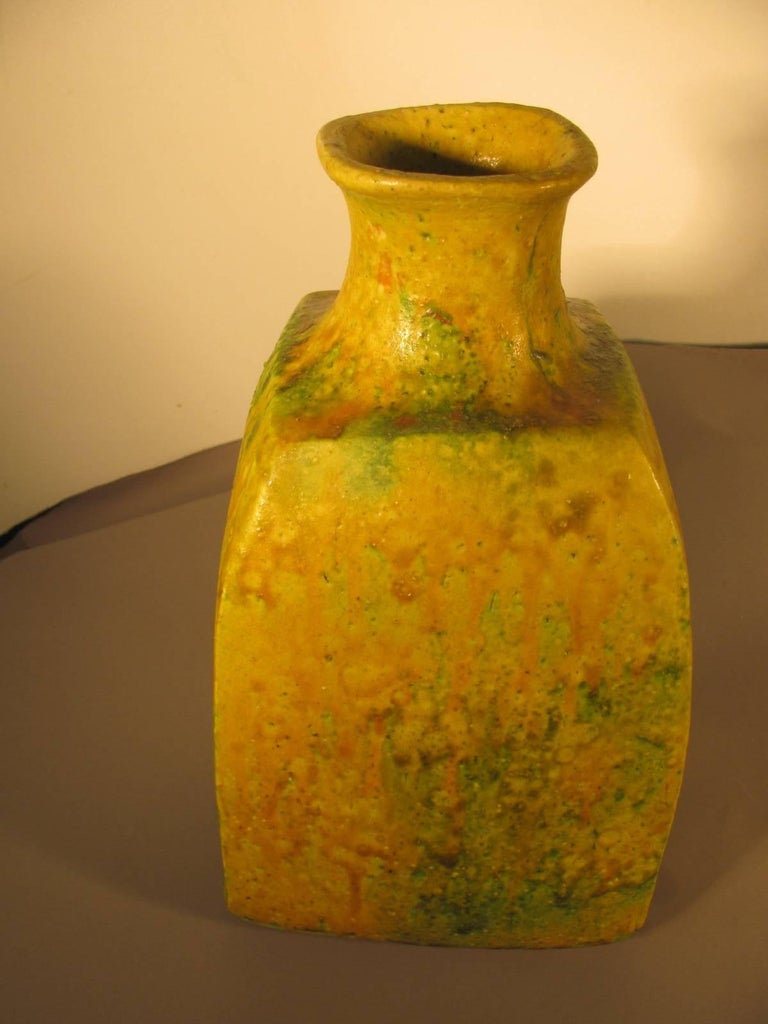 Terracotta Mid-Century Modern Drip Glaze Vase by Marcello Fantoni for Raymor For Sale