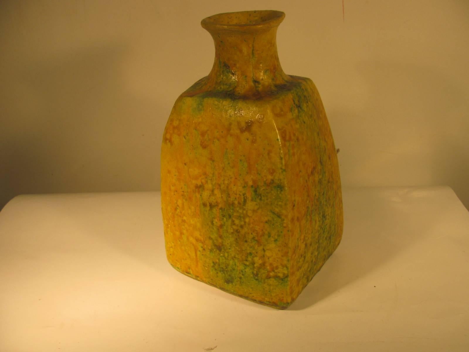 Terracotta Mid-Century Modern Drip Glaze Vase by Marcello Fantoni for Raymor For Sale