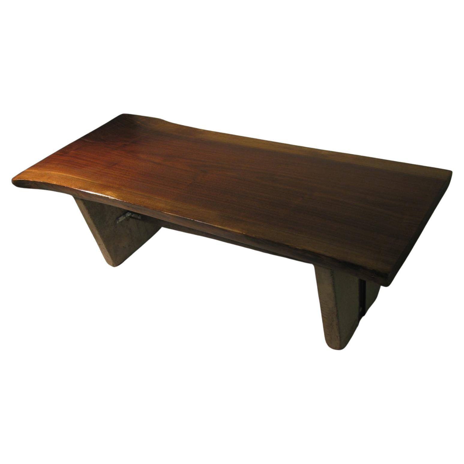 Mid-Century Modern Mid Century Modern Black Walnut Live Edge Cocktail Table Or Bench w Stone Legs For Sale