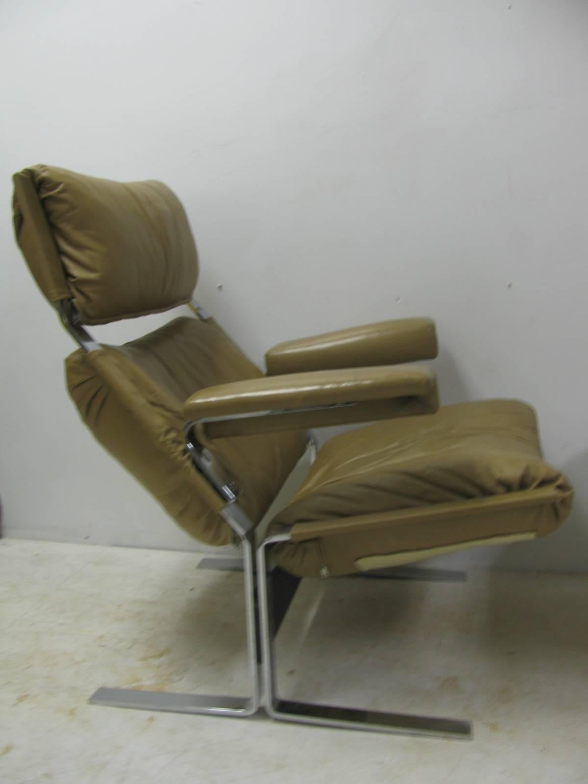 Mid-Century Modern Leather Lounge Chair with Ottoman by Richard Hersberger 2